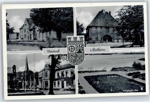 Nortorf Bahnhof, Schule, Rathausplatz, Borgdorfer See, Wappen