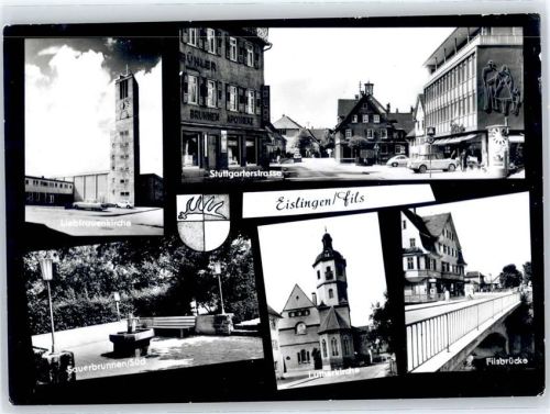 73054 W7332 Eislingen , Fils - Liebfrauenkirche, Stuttgarterstraße, Sauerbrunnen, Lutherkirche, Filsbrücke