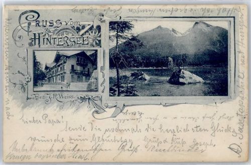 83486 W8243 Hintersee b Berchtesgaden - Hotel J.R. Weiss verziert , , Marke teilweise entfernt