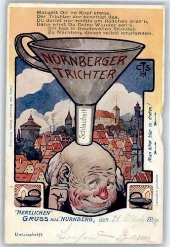 Nürnberger Trichter , Humor Folter Lithographie
