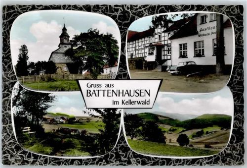 35114 W3559 Battenhausen - Gasthaus Zum hohen Lohr, Teilansicht, Kirche