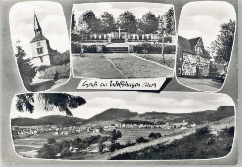 38685 W3394 Wolfshagen im Harz - Hotel, Denkmal, Kirche, Gesamtansicht