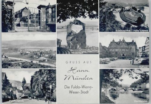 34346 W3510 Münden - Schloss, Weserbrücke, Bahnhofstraße, Weserstein, Rathaus