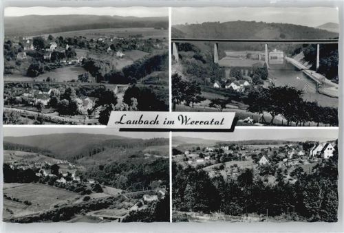 34346 W3510 Laubach , Kr Hann Münden - Gesamtansicht, Autobahnbrücke
