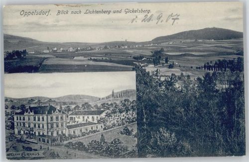 Bad Oppelsdorf Opolno Zdroj - Hotel zum Kurhaus, Blick nach Lichtenberg und Gickelsberg