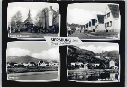 66780 W6639 Siersburg - Kirche mit Ehrenmal, Ortsansicht,Ringstraße, Burg