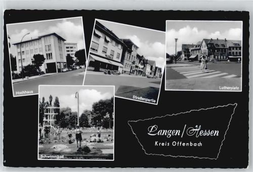 63225 W6070 Langen in Hessen - Schwimmbad, Hochhaus, Lutherplatz