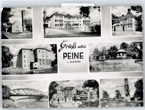 31224 W3150 Peine - Luther-Kirche, Kreishaus, Rathaus, Stadtpark, Wassermühle, Kanal, Brücke, Am Markt, Schwimmbad