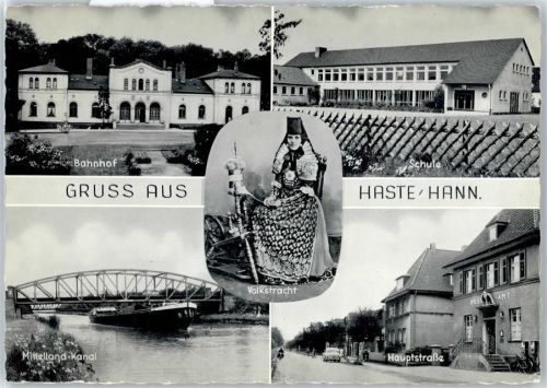 31559 W3053 Haste b Wunstorf - Bahnhof, Schule, Mittelland-Kanal, Hauptstraße, Volkstracht