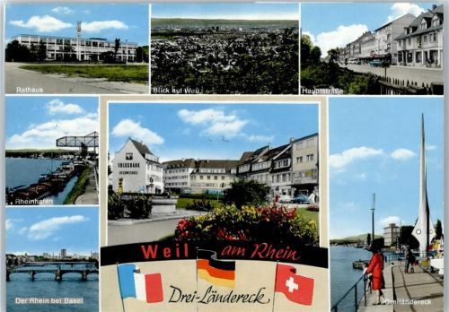 79576 W7858 Weil am Rhein - Rathaus, Rheinhafen, Gesamtansicht, Hauptstraße, Dreiländereck, Ortspartie