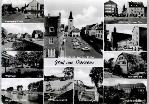 Dorsten Vestische Allee, Ostwall, Westwall, Kanal, Marktplatz, Agatha-Kirche, Badeanstalt, Brückenaufgang, Recklinghauser Tor, Winksmühle, Ursulinenkloster
