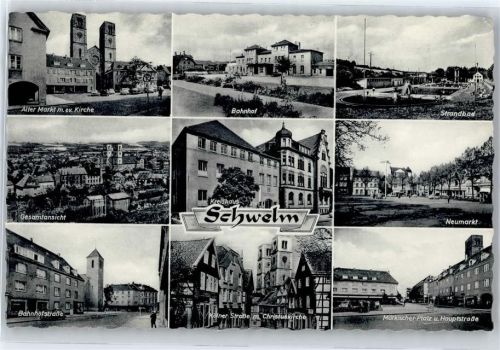 Schwelm Alter Markt, Ev. Kirche, Gesamtansicht, Bahnhofstraße, Bahnhof, Kreishaus, Kölner Straße, Strandbad, Neumarkt, Märkischer Platz