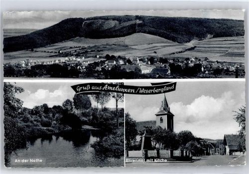 Amelunxen Gesamtansicht, Nethepartie, Ehrenmal, Kirche