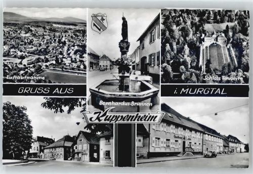 Kuppenheim Gesamtansicht, Bernhardus-Brunnen, Schloss Favorite, Gasthaus