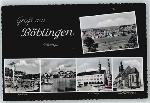 71032 W7030 Böblingen - Gesamtansicht, Freibad, Rathaus, Stadtkirche