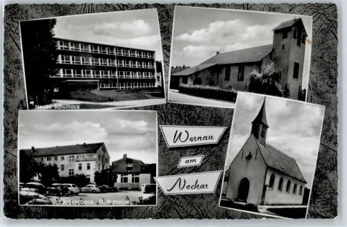 73249 W7314 Wernau (Neckar) - Neues Schulhaus, Jugendhaus St. Antonius, Kirche