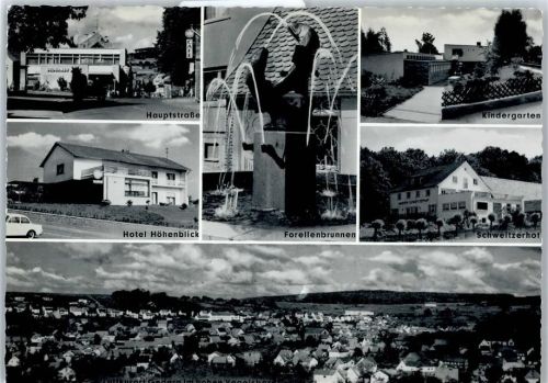 63688 W6473 Gedern - Hauptstraße, Hotel Höhenblick, Gesamtansicht, Forellenrbunnen, Kindergarten, Schweitzerhof