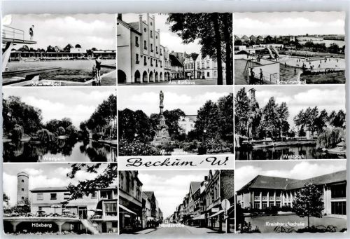 Beckum Schwimmbad, Westpark, Höxberg, Nordstraße, Marienplatz, Rathaus, Kreisberufsschule