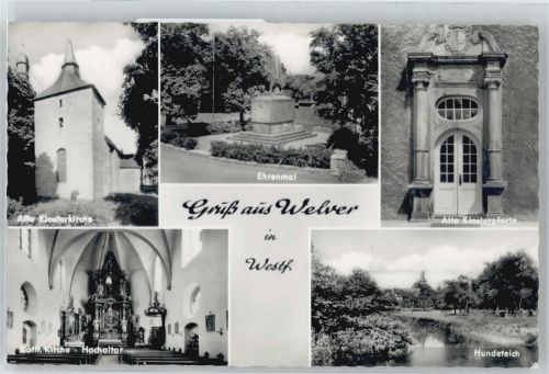 59514 W4777 Welver - Alte Klosterkirche, Ehrenmal, Alte Klosterpforte, Kirche Hochaltar, Hundeteich