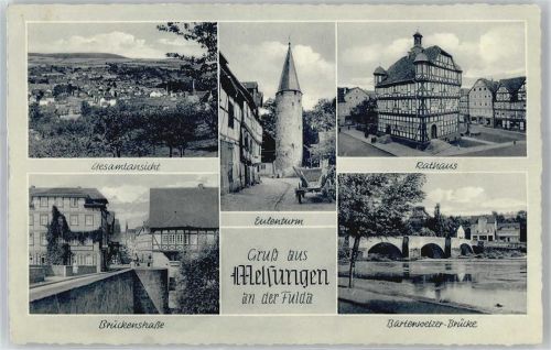 34212 W3508 Melsungen - Brückenstraße, Eulenturm, Rathaus, Bartenwetzer-Brücke
