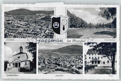 Gaggenau Fliegeraufnahme, Wappen, Waldseebad, Waldfriedhof, Kino
