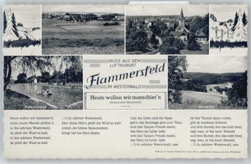 57632 W5232 Flammersfeld - Schwimmbad, Ahlbachtal, Liedtext Westerwalder Marschlied: Heute wollen wir marschier´n