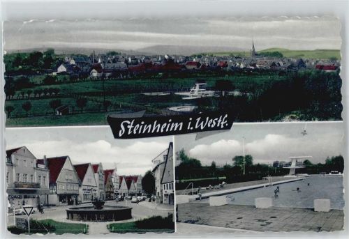 32839 W4939 Steinheim , Westf - Schwimmbad, Straßenansicht, Brunnen