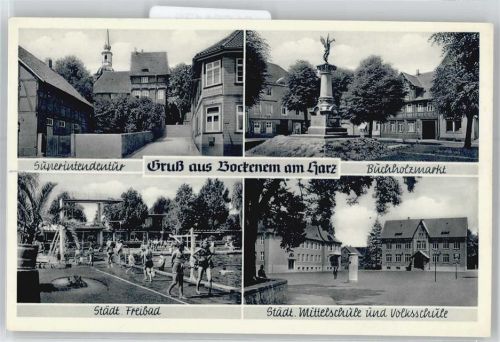 31167 W3205 Bockenem - Superindentendur, Buchholzmarkt, Denkmal, Schwimmbad, Mittelschule, Volksschule