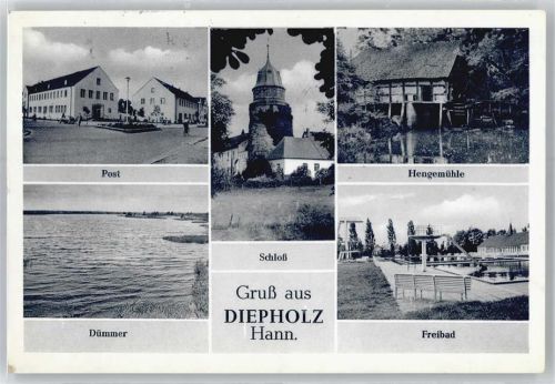 49356 W2840 Diepholz - Postamt, Hengemühle, Schwimmbad, Schloß, Dümmer