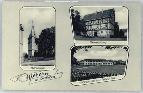 Nieheim Pfarrkirche, Richterhaus, Volksschule mit Sportplatz