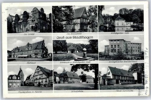 31655 W3060 Stadthagen - Schloß, Amtspforte, Schloßgarten-Café, Rathaus, Sonnenuhr, Evangelisches Krankenhaus, Marktplatz, Kirche, Schulplatz, Turnhalle
