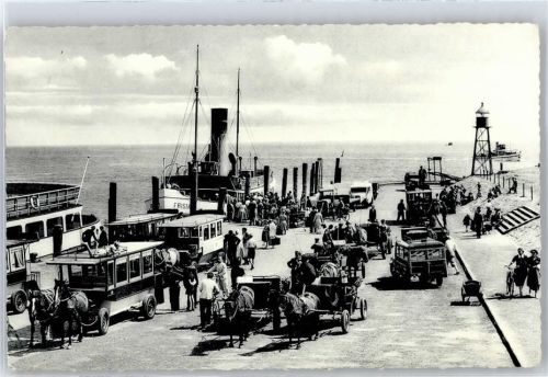 Norderney Dampferankunft, Schiff, Kutsche, Pferde-Bus