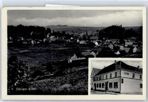 53949 W5377 Dahlem b Kall - Ortsansicht, Kiche, Gasthof Müller