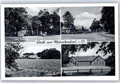 49393 W2842 Märschendorf - Gastwirtschaft Eveslage, Ortspartie, Schule