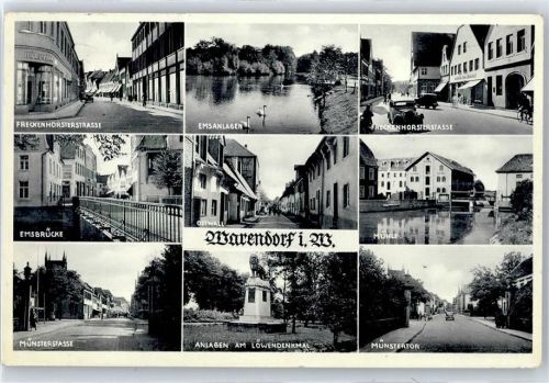 Warendorf Freckenhorsterstraße, Emsbrücke, Münsterstraße, Emsanlagen, Ostwall, Anlagen am Löwendenkmal, Mühle, Münstertor
