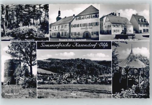 Kasendorf Hünengrab, Magnus-Turm, Brauerei Düll, Gesamtansicht, Brunnenpartie