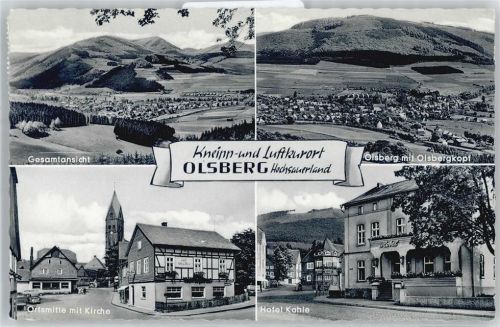 Olsberg Blick zum Olsbergkopf, Hotel Kahle, Ortsmitte, Kirche, Café Müller