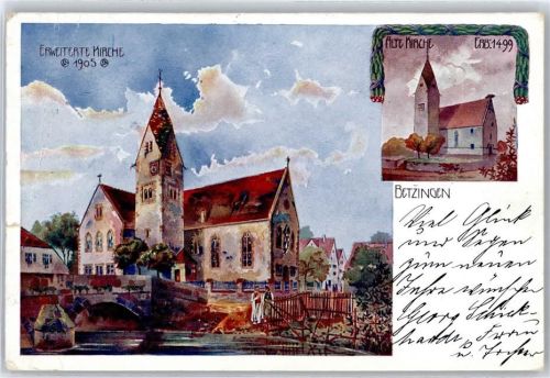 Betzingen Künstlerkarte, Erweiterte Kirche, Alte Kirche