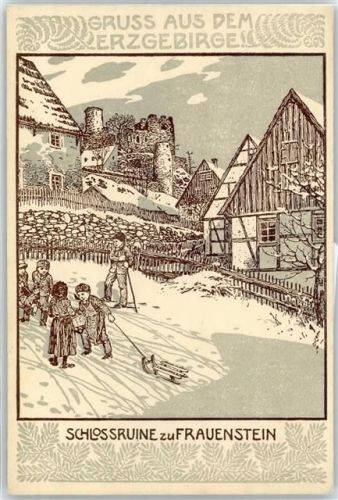 09623 O9202 Frauenstein Künstlerkarte Schloss Ruine verziert