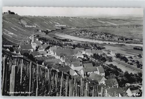 97332 W8712 Escherndorf - Totalansicht, Kirche ,Fürstenberg, Lump, Eulengrube, Hengstberg