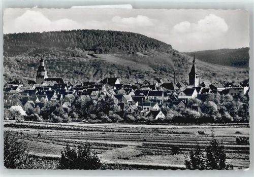 71364 W7057 Winnenden , Württ - Totalansicht mit Kirche und Berg Haselstein