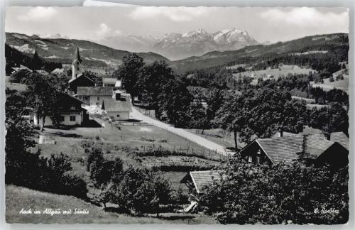 Aach Totalansicht mit Kirche, Berg Säntis