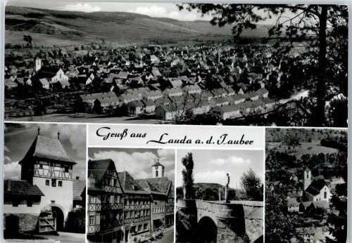 97922 W6970 Lauda - Oberes Tor, Pfarrstrasse, Alte Tauberbrücke, Kath. Kirche