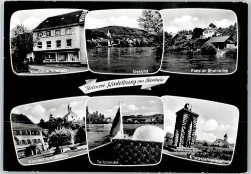 79790 W7897 Kadelburg - Kaufhaus Thienger, Gasthof zum Ochsen,Kriegerehrenmal, Pension Rheinblick
