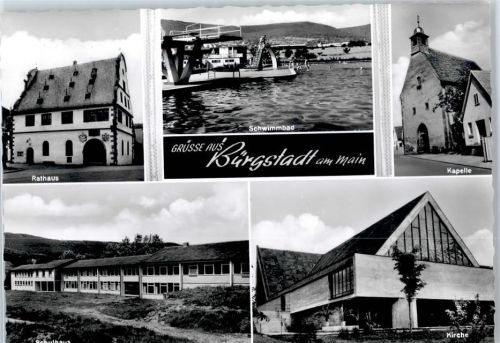 63927 W8768 Bürgstadt - Rathaus, Svhwimmbad, Schule, Kirche, Kapelle