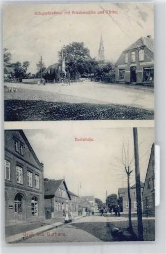 26969 W2890 Burhave , Kr Wesermarsch - Dorfstraße, Kriegerdenkmal, Friedenseiche, Kirche
