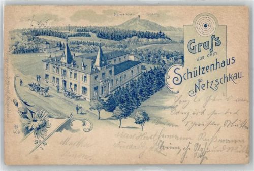 08491 O9804 Netzschkau Lithographie Schützenhaus