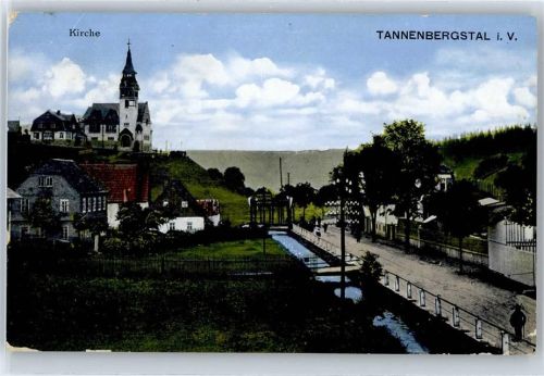 08262 O9656 Tannenbergsthal - Kirche , Dorfpartie , Marke entfernt
