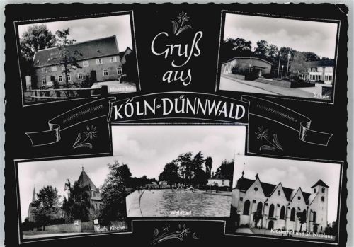 50667 W5000 Köln Dünnwald 907 - Klosterhof und St. Nikolaus, Schule, Schwimmbad Waldbad, Kirche