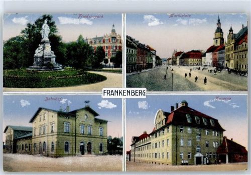 09669 O9262 Frankenberg , Sachs Lithographie Friedenspark Marktplatz Bahnhof Kaserne